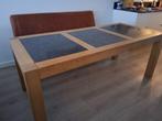 Eettafel+2 bijzettafel+salontafel licht eiken met hardsteen, Ophalen