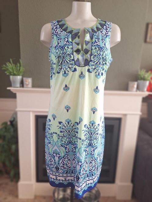 K-Design K Design mooie groen blauw jurk XL Gratis Verzenden, Kleding | Dames, Jurken, Zo goed als nieuw, Maat 46/48 (XL) of groter