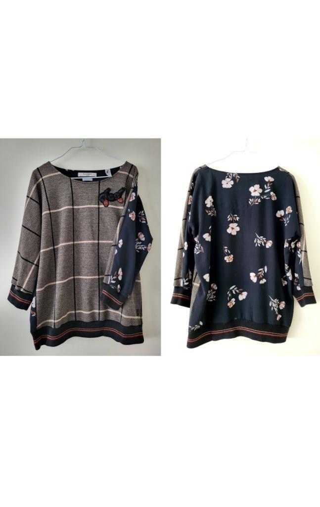 Dame Blanche truitje/top, zwart met ruitjes en bloemen, mt L, Kleding | Dames, Truien en Vesten, Zo goed als nieuw, Maat 42/44 (L)