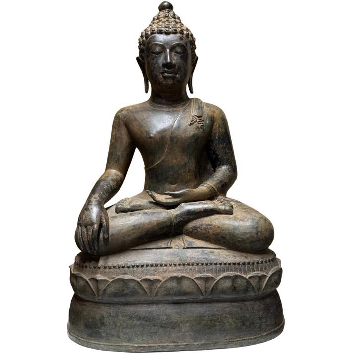 Grote 19e-eeuwse Thaise bronzen Boeddha, Huis en Inrichting, Woonaccessoires | Boeddhabeelden, Gebruikt, Ophalen of Verzenden