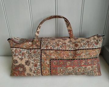 Vintage! Prachtige tas stof beige bruin gebloemd Frankrijk 