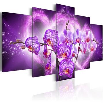 636 Paars Orchidee Hartje 5 Luik Canvas Schilderij 200x100cm beschikbaar voor biedingen