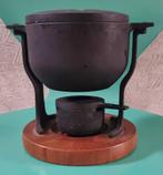 Digsmed Deens gietijzeren fonduepan op teakhout, Huis en Inrichting, Keuken | Keukenbenodigdheden, Verzenden, Gebruikt