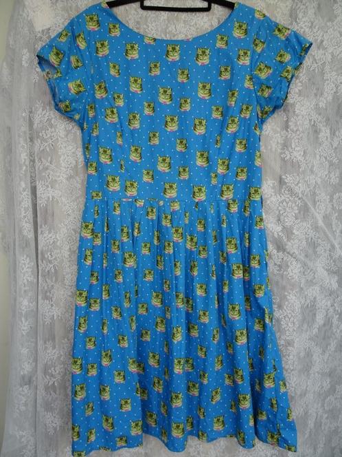 Kattenjurk Kitty Polka Dot Tea Dress Run & Fly UK 14 EU 42, Kleding | Dames, Jurken, Zo goed als nieuw, Maat 42/44 (L), Blauw