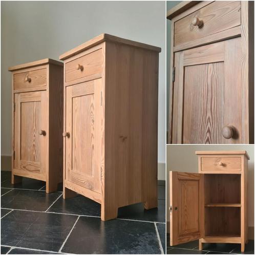 UNIEKE  set antieke nachtkastjes, grenen kastjes., Huis en Inrichting, Slaapkamer | Nachtkastjes, Gebruikt, 70 cm of meer, Minder dan 45 cm