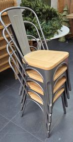 4 metalen bistro horeca stoelen, Tuin en Terras, Ophalen, Zo goed als nieuw, Hout, Stapelbaar