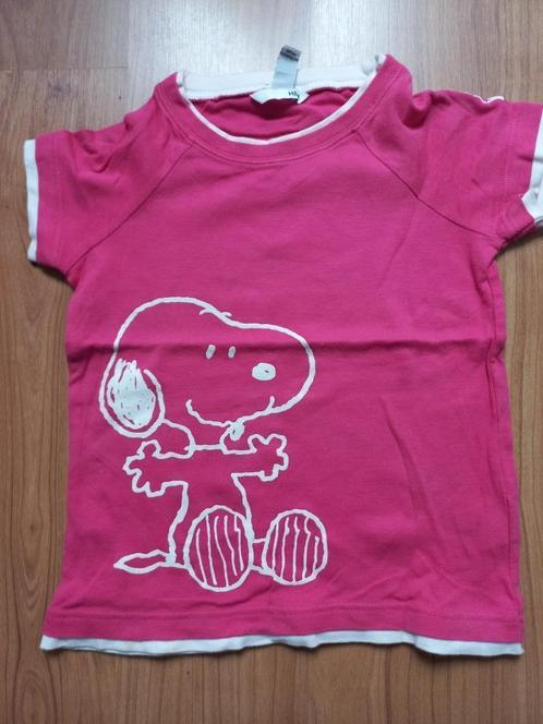 H&M fuchsiaroze t-shirt met opdruk van SNOOPY in wit - 128, Kinderen en Baby's, Kinderkleding | Maat 128, Zo goed als nieuw, Meisje