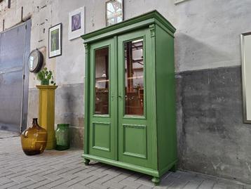 Houten Vitrine Kast Groene Vintage Vitrinekast Landelijk 3 beschikbaar voor biedingen