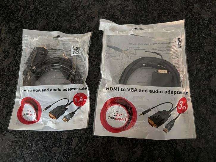 HDMI naar VGA ADAPTER KABEL met AUDIO, 1.8 en 3m, NIEUW, Computers en Software, Pc- en Netwerkkabels, Zo goed als nieuw, Ophalen of Verzenden