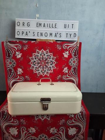 👌Prachtige ecru EMAILLE trommel met bies  beschikbaar voor biedingen