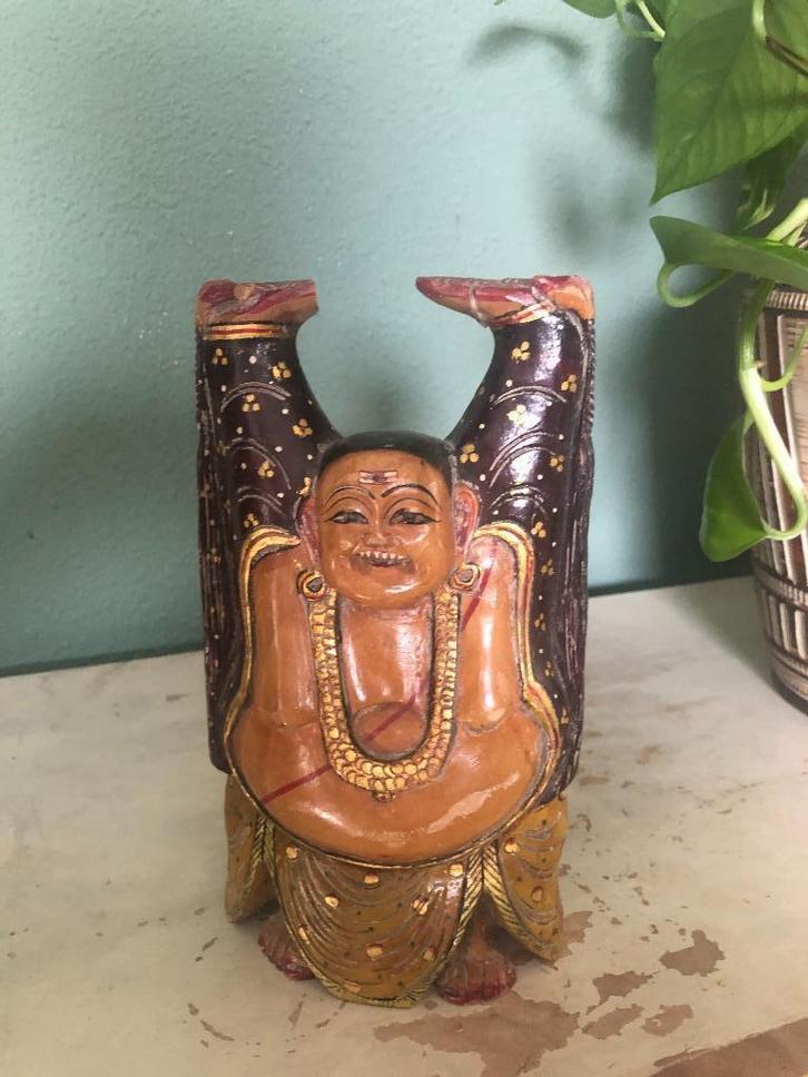 Houten Boeddhabeeld – 21 x 12 x 4 cm, Huis en Inrichting, Woonaccessoires | Boeddhabeelden, Ophalen of Verzenden