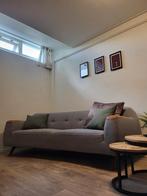 Montèl Designerbank | Grijs met leren accenten | 3-zits, Ophalen, Driepersoons, 75 tot 100 cm, Zo goed als nieuw