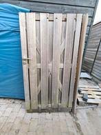 Tuinpoort Bankirai hout, stalen frame 1x1.80m, Gebruikt, 100 tot 150 cm, Ophalen of Verzenden, Draaipoort