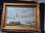 Olieverf op doek historische schepen op ruwe zee, Antiek en Kunst, Kunst | Schilderijen | Klassiek, Ophalen of Verzenden