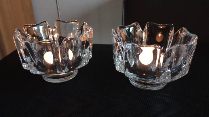 Set/2 Orrefors/Kosta Zweden kristal waxinelichthouders, Antiek en Kunst, Antiek | Glas en Kristal, Ophalen of Verzenden