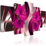 Modern Paarse Bloemen 5 Luik Schilderij 100x50 Nieuw, Ophalen of Verzenden