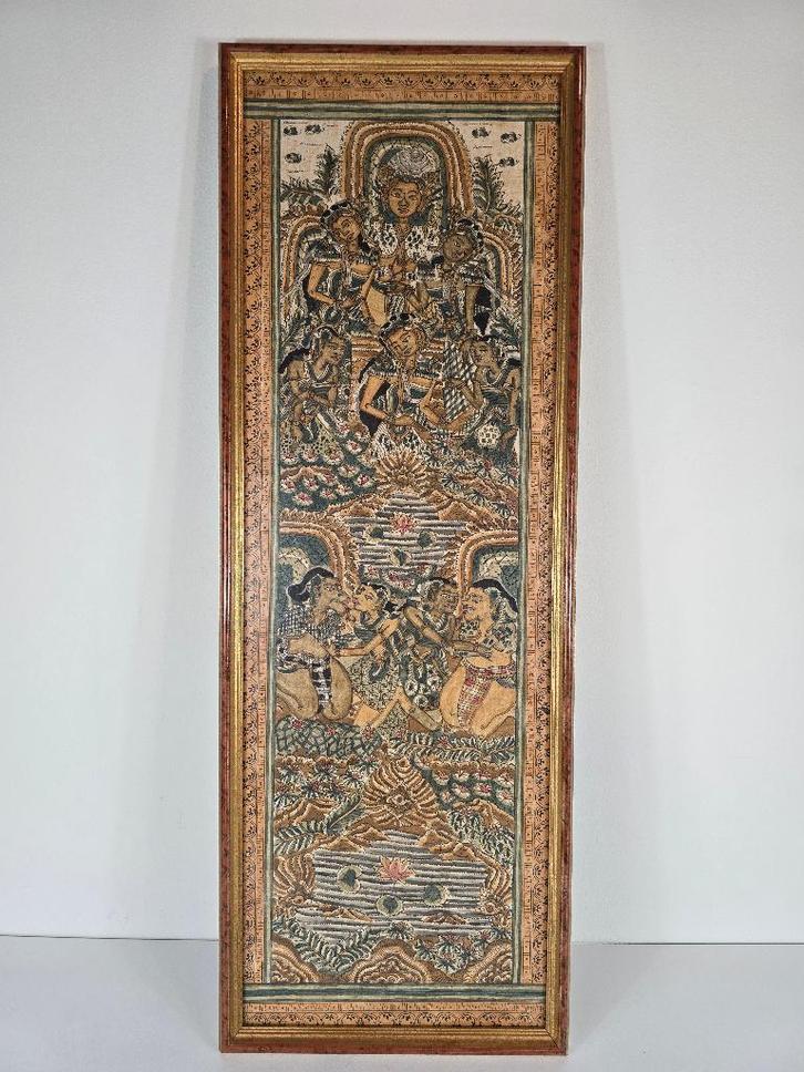 Schildering voorstelling uit Ramayana, Indonesië, ca. 1900, Antiek en Kunst, Kunst | Niet-Westerse kunst, Ophalen of Verzenden