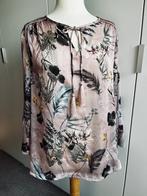 Zijde satijn beige zand blouse 46 met bloemen, kwastjes en, Verzenden, Zo goed als nieuw, Beige, Blouse of Tuniek