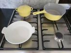 Lotje Le Creuset gele pannetjes, Ophalen of Verzenden, Zo goed als nieuw, Gietijzer, Koekenpan of Braadpan