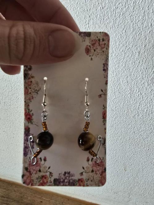Tijgeroog en aqua terra jaspis oorbellen handgemaakt, Sieraden, Tassen en Uiterlijk, Oorbellen, Zo goed als nieuw, Overige materialen