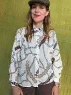 Vintage blouse, maat 36/38 - S/M - wit, goud & zilver - 90's, Kleding | Dames, Blouses en Tunieken, Wit, Ophalen of Verzenden