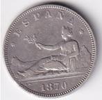 Spanje, 2 Pesetas, 1870, zilver, Postzegels en Munten, Munten | Europa | Niet-Euromunten, Zilver, Ophalen of Verzenden, Losse munt