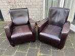 2 bruin leren fauteuils, Huis en Inrichting, Fauteuils, Gebruikt, Ophalen of Verzenden, 50 tot 75 cm, Leer