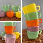 Set 5 Arcopal Opale bekers mokken geel groen oranje lila, Ophalen of Verzenden, Effen, Kop(pen) en/of Schotel(s), Glas