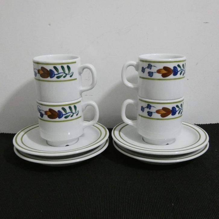 Mosa - Boerenbont - 4 kop en schotels [1052], Antiek en Kunst, Antiek | Servies los, Ophalen