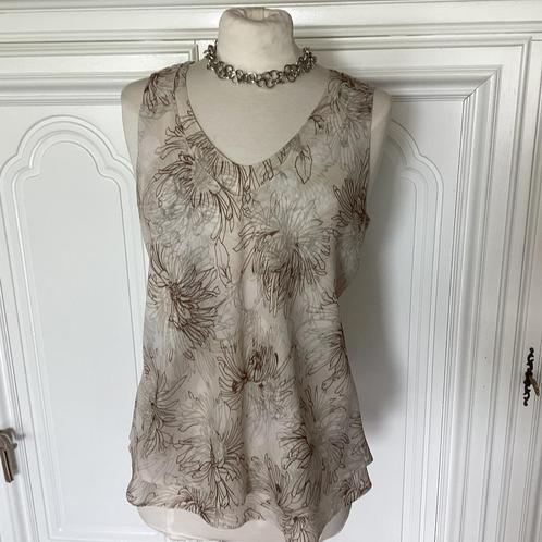 CrêpeGeorgette blouse/2laags/beige/bruin./mt+-42/Z.G.A.N..!, Kleding | Dames, Blouses en Tunieken, Zo goed als nieuw, Maat 42/44 (L)