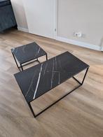 Twee bijzettafels / salontafel zwart met marmer look, Ophalen, Gebruikt, 50 tot 100 cm, Vierkant