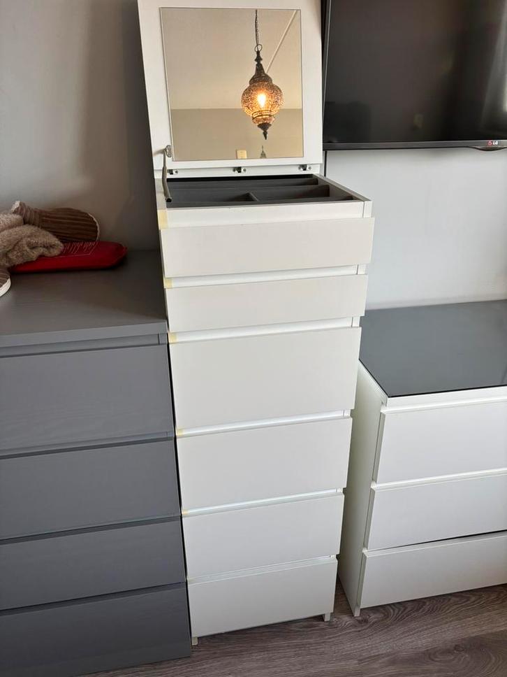 Malm ladekast sieradenkast wit met spiegel 40x123cm, Huis en Inrichting, Kasten | Ladekasten, Zo goed als nieuw, Minder dan 100 cm
