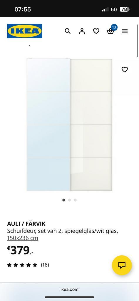 Ikea pax kast schuifdeuren Auli/Farvik 150x236cm, Huis en Inrichting, Kasten | Kledingkasten, Zo goed als nieuw, 200 cm of meer