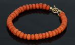 Bloedkoraal fraaie armband 14k goud antiek kapitel slot dame, Ophalen of Verzenden, Goud, Armband, Met edelsteen
