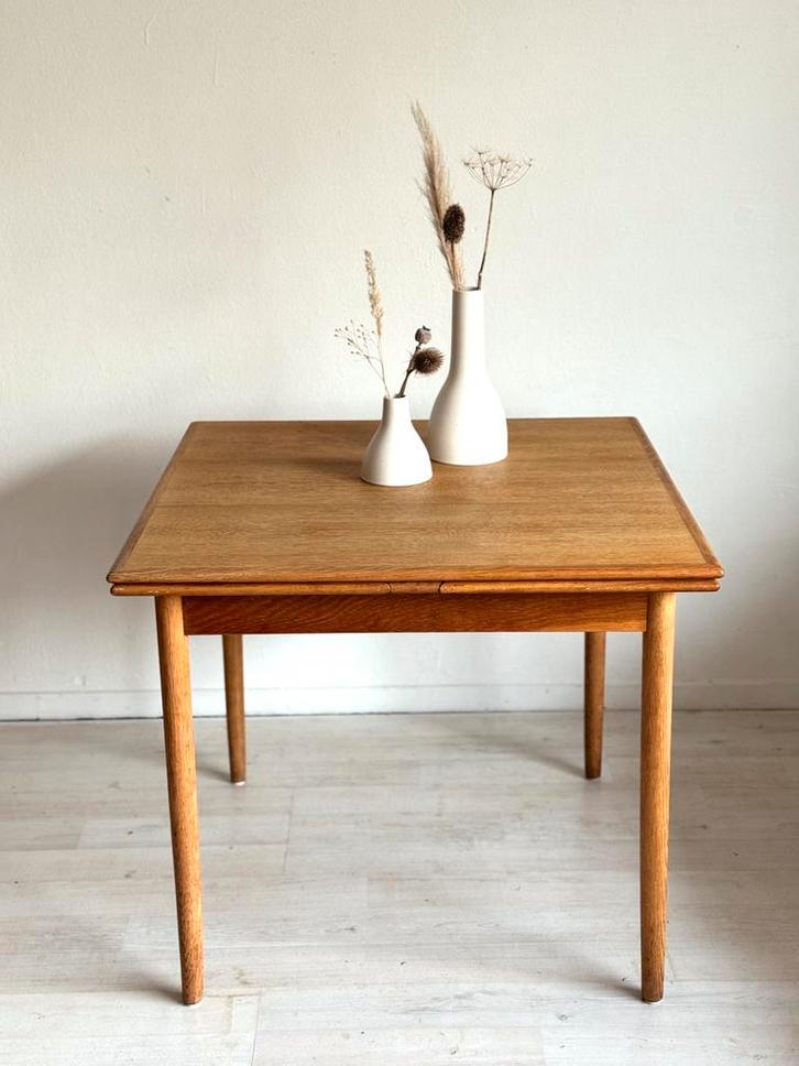 Vintage Deense eetafel vierkant uitschuifbaar jaren ’60, Huis en Inrichting, Tafels | Eettafels, Zo goed als nieuw, 50 tot 100 cm