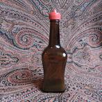 Bruin glazen fles met rode dop bouillon groot formaat, Ophalen of Verzenden