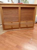 Blank   eiken   Houten tv kast met rolluiken en lades, Huis en Inrichting, Kasten | Dressoirs, Gebruikt, 100 tot 150 cm, Vintage