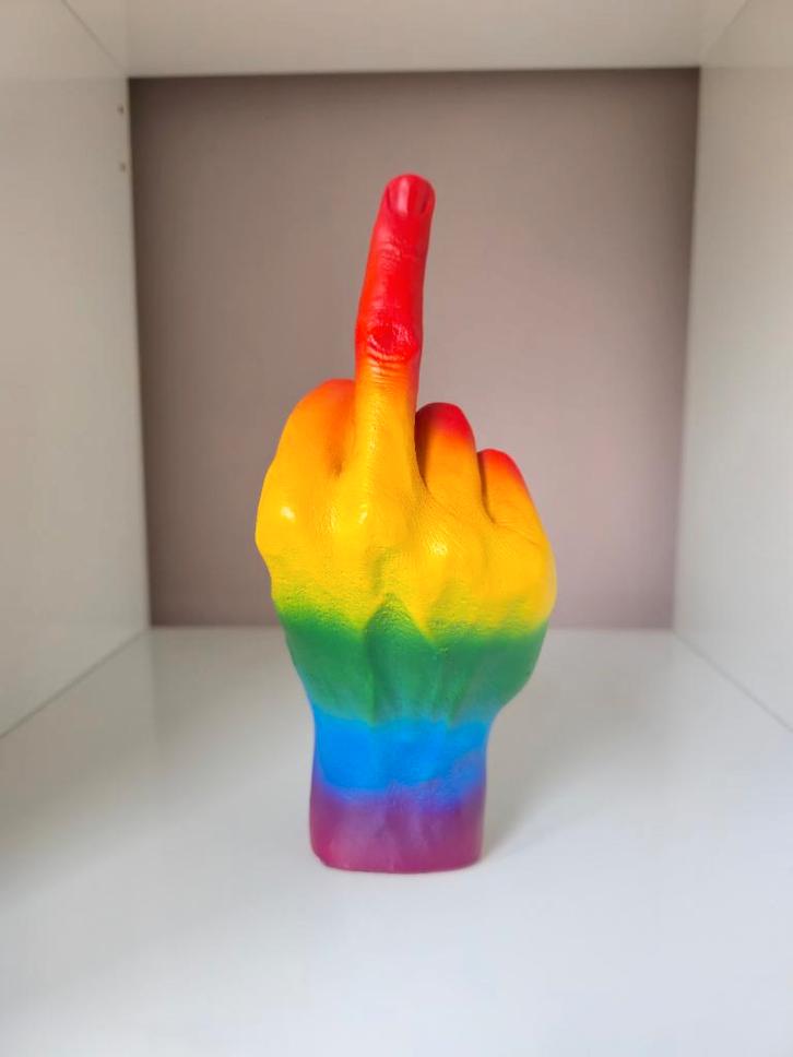 Regenboog beeld hand "the finger", Antiek en Kunst, Kunst | Beelden en Houtsnijwerken, Ophalen of Verzenden