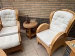 2 Rotan fauteuils en voetenbankje, Huis en Inrichting, Fauteuils, Ophalen, Gebruikt, 75 tot 100 cm, 50 tot 75 cm