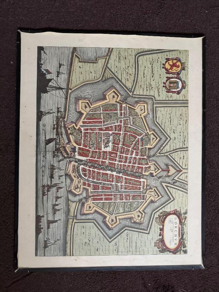 Oude stadskaart Gorinchem (Gorcum), Antiek en Kunst, Kunst | Etsen en Gravures, Ophalen