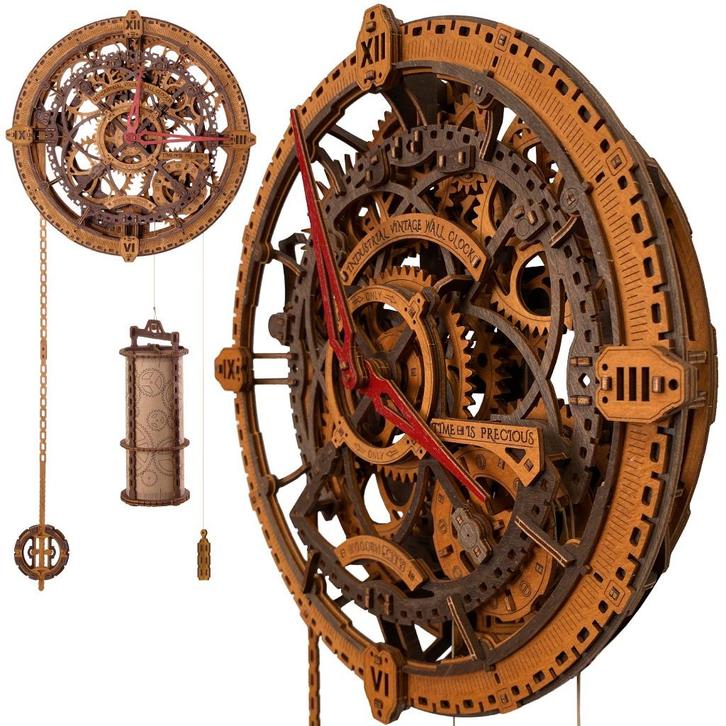 3D Houten Puzzel Industrial Vintage Wall Clock - DIY Wood, Hobby en Vrije tijd, Denksport en Puzzels, Nieuw, Rubik's of 3D-puzzel