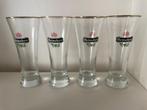 4 Vintage Heineken Bierglazen Vaasjes Goud Rand, Ophalen of Verzenden, Gebruikt, Glas of Glazen, Heineken