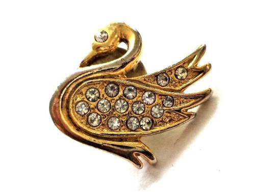 Zwaan, vergulde steekbroche, pin met kristalsteentjes, Sieraden, Tassen en Uiterlijk, Broches, Zo goed als nieuw, Overige materialen