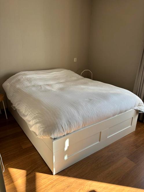 Tweepersoons bed IKEA BRIMNES, Huis en Inrichting, Slaapkamer | Nachtkastjes, Zo goed als nieuw, Hout, Ophalen