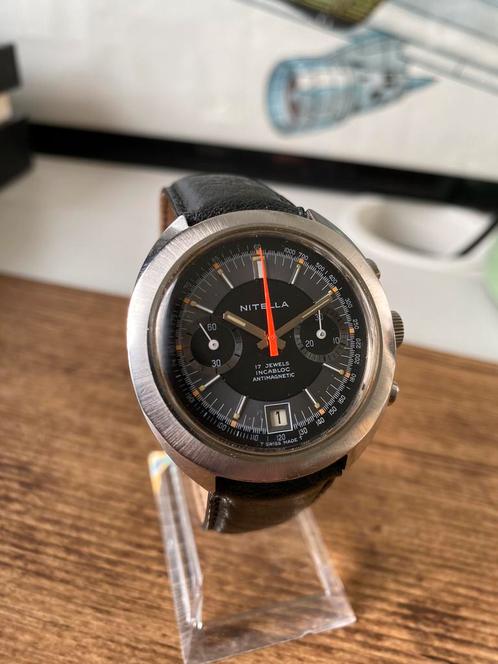 Vintage nitella chronograaf 39mm horloge, 1970, horloge, Sieraden, Tassen en Uiterlijk, Horloges | Heren, Zo goed als nieuw, Overige merken