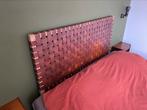 Hoofdbord teakhout en leer (150x110), Huis en Inrichting, Tweepersoons, Zo goed als nieuw, 200 cm, Hout