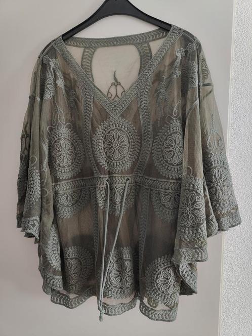 Kanten tuniek L-Xl  boho Ibiza oud-kalk  groen bohemian, Kleding | Dames, Blouses en Tunieken, Zo goed als nieuw, Maat 42/44 (L)