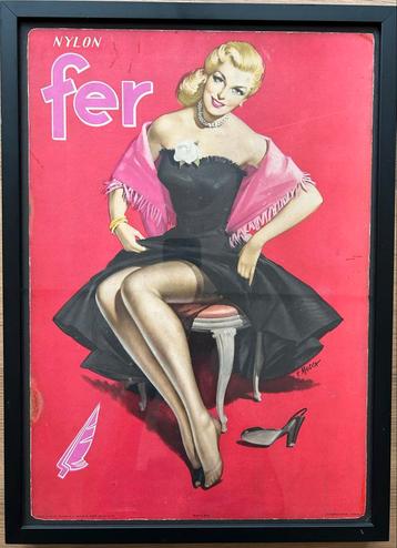 Fer Nylons Affiche F. Mosca 1952, Ingelijst beschikbaar voor biedingen