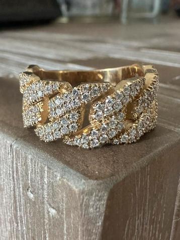 Zware 18krt gouden cubanlink ring bezet met diamanten 1.16ct beschikbaar voor biedingen