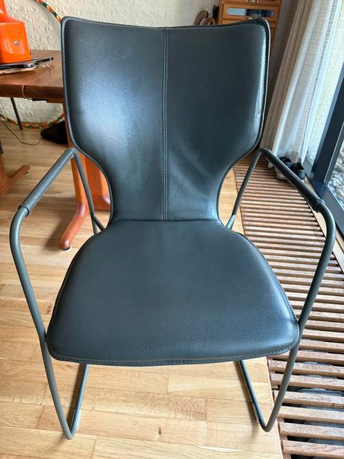 Bert Plantagie lederen eetkamer stoelen antraciet set van 4, Huis en Inrichting, Stoelen, Gebruikt, Vier, Leer, Grijs, Ophalen